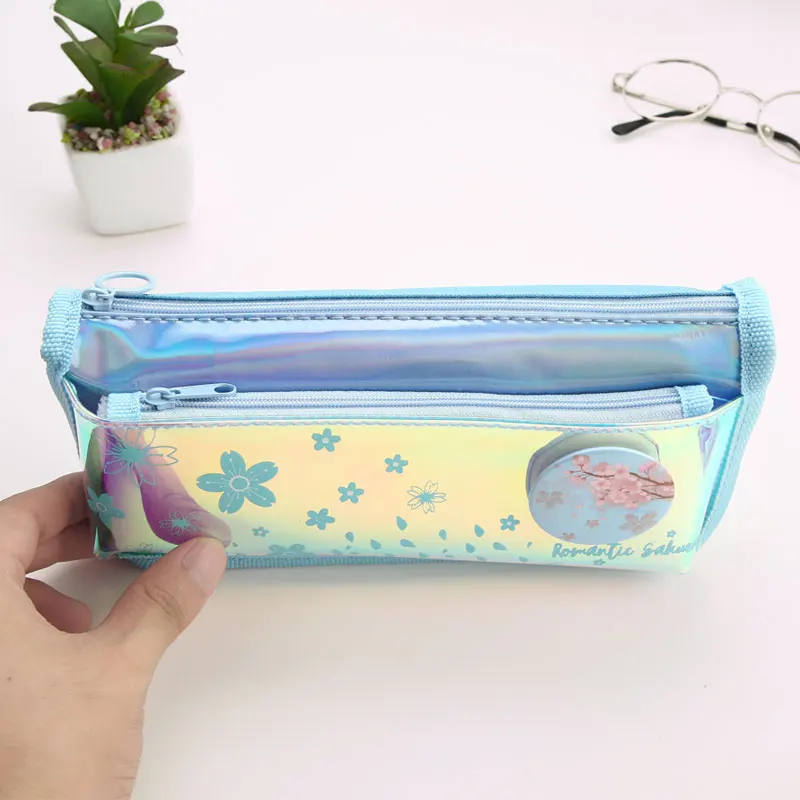 TOPSTHINK Cute flower fabric smooth zipper school pencil bag cool double layer school pencil case for kids