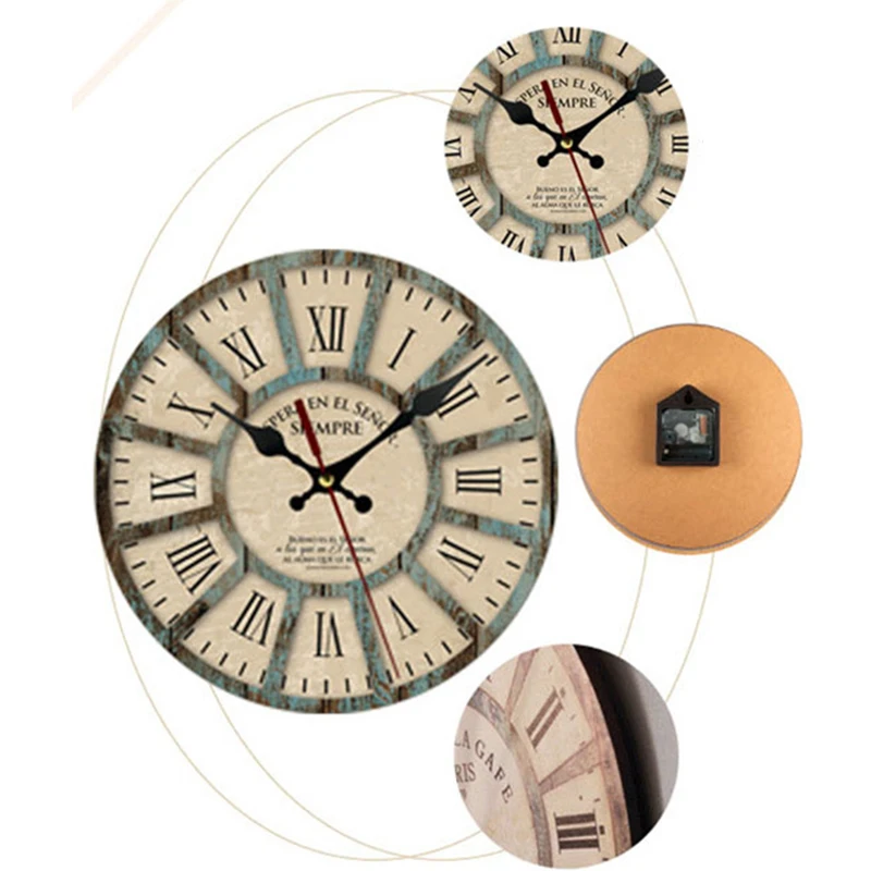 Custom Large Wooden Wall Clocks Vintage Quartz Clock Movement Clocks And Watches  Home Decor For Living Room