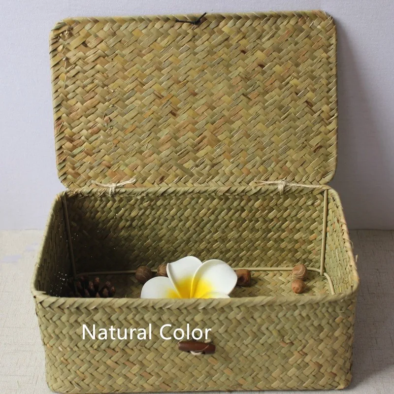 
cheap sea grass set of 3 woven rectangle natural seagrass storage basket with lid for sale in bulk 