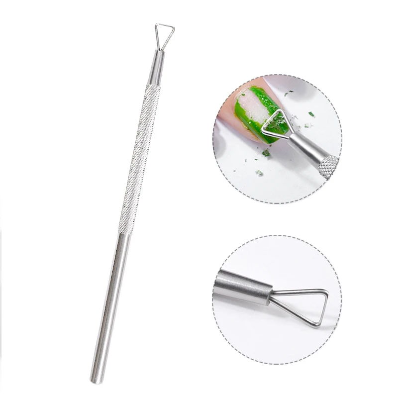 Free Shipping Peeler Scraper Remove Gel Cuticle Nail Pusher Triangle Stainless Steel Cuticle Pusher For Fingernail Toenail