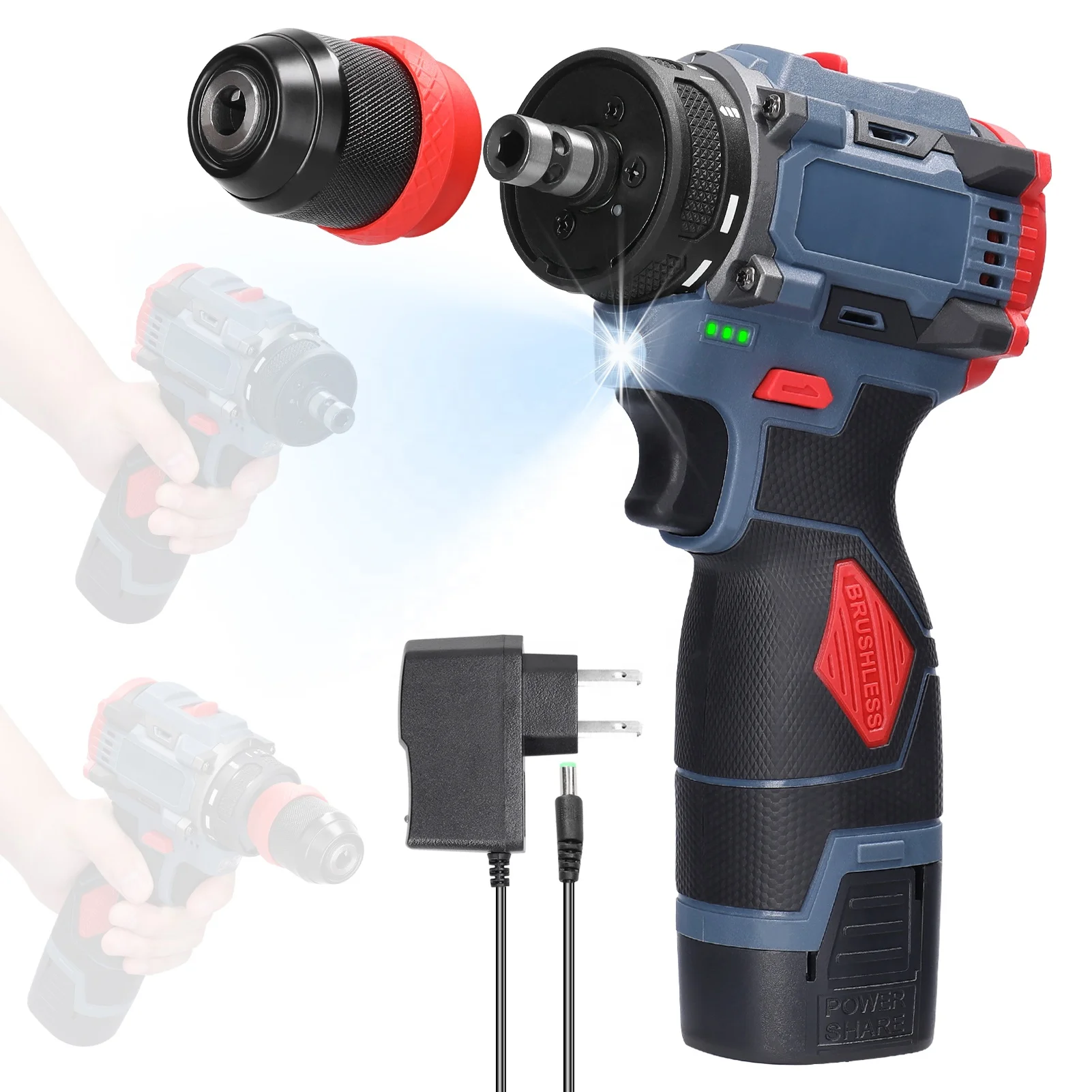 16.8V 2in1 Lithium Dlril Electric Screwdriver Multi-function Power Tool 45Nm Torque Brushless Motor Practical Screw Driver