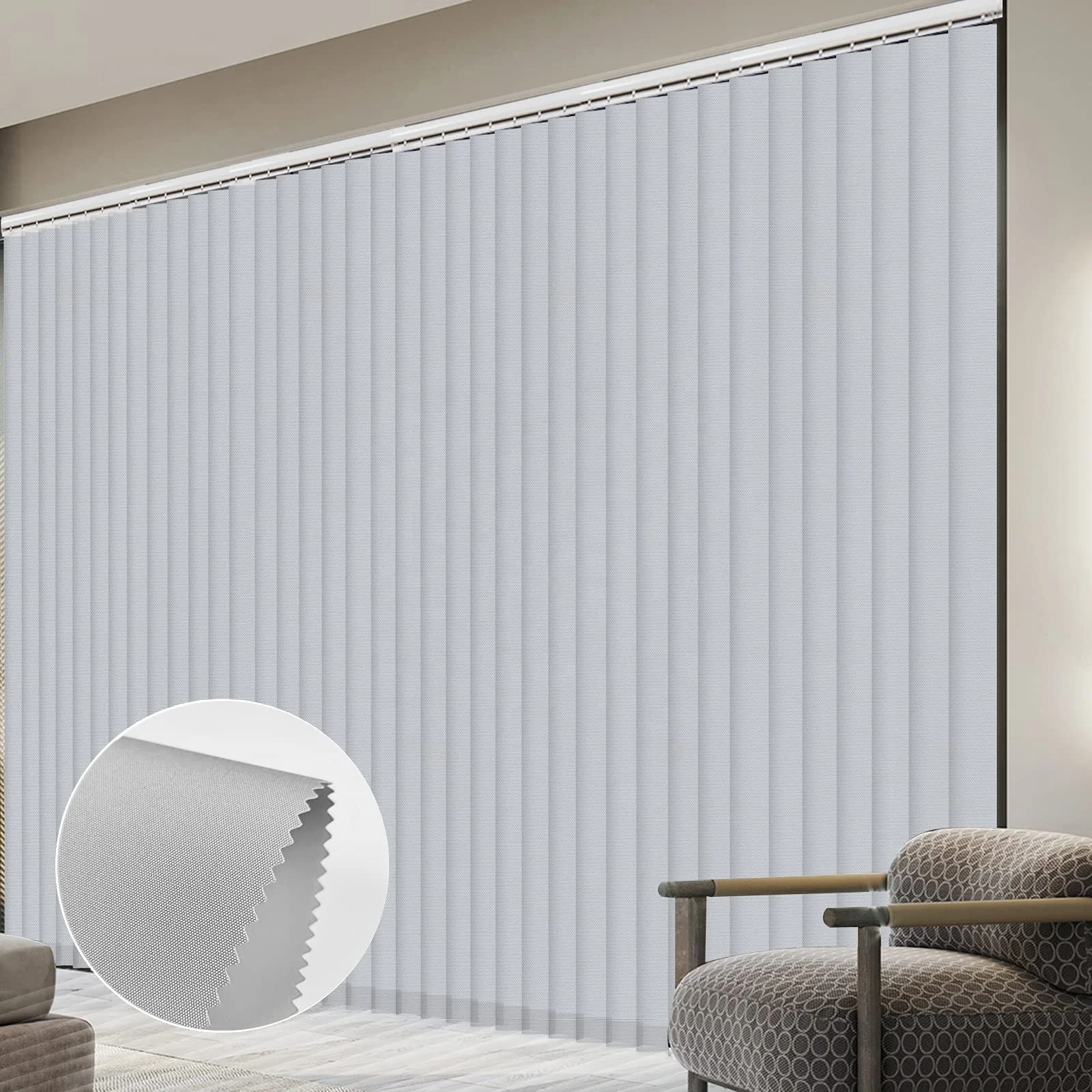 Blackout Vertical Window Blinds Thermal Insulated Waterproof UV Protection 3.5 Inches Fabric Blinds Vertical Blinds Motorized