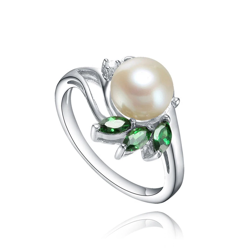 fashion pearl 925 sterling silver emerald green cubic zirconia  rings for women jewelry