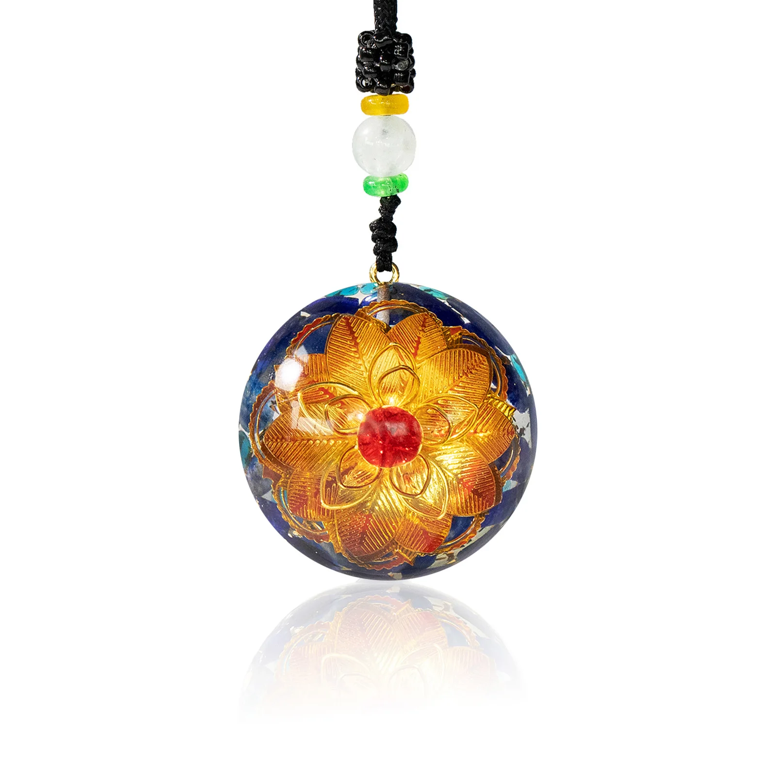 Lotus Flower Necklace Orgonite Healing Gemstone Amulet Pendant Lapis Lazuli For Protection And Health