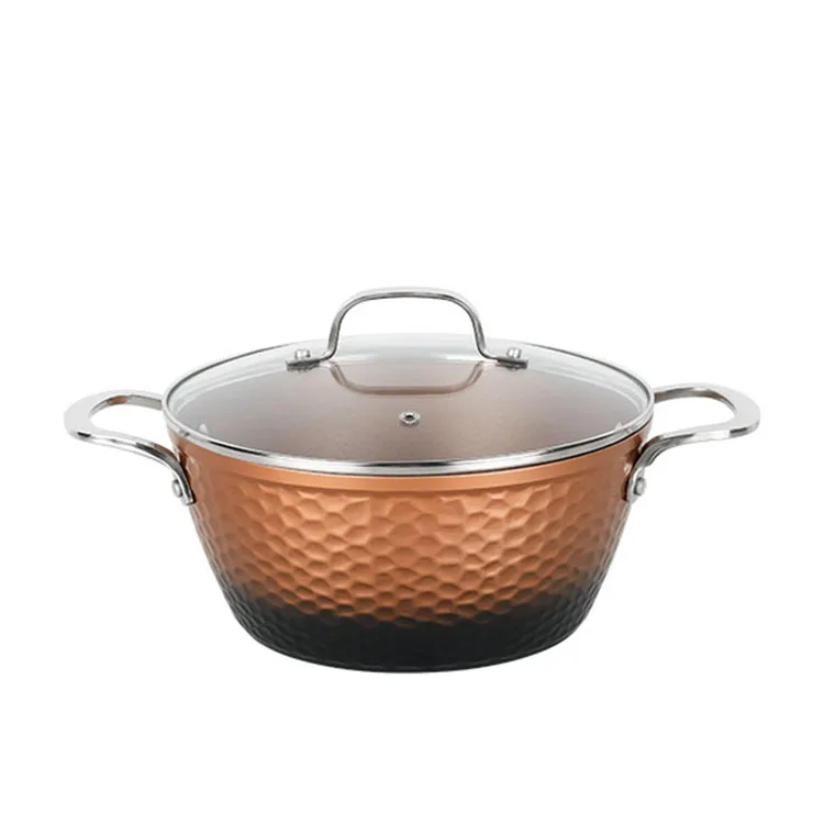 High Quality Hammered Triply Stainless Steel Cooper Cookware Set with Riveted Handle in Golden Color