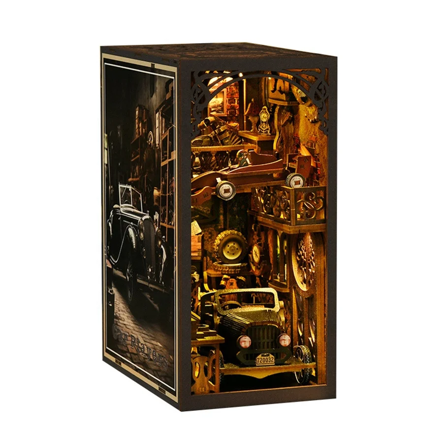 Book Nook Kit 3d Wooden Puzzle Bookend Diy House Booknook Shelf Insert Car Players Series Booknook