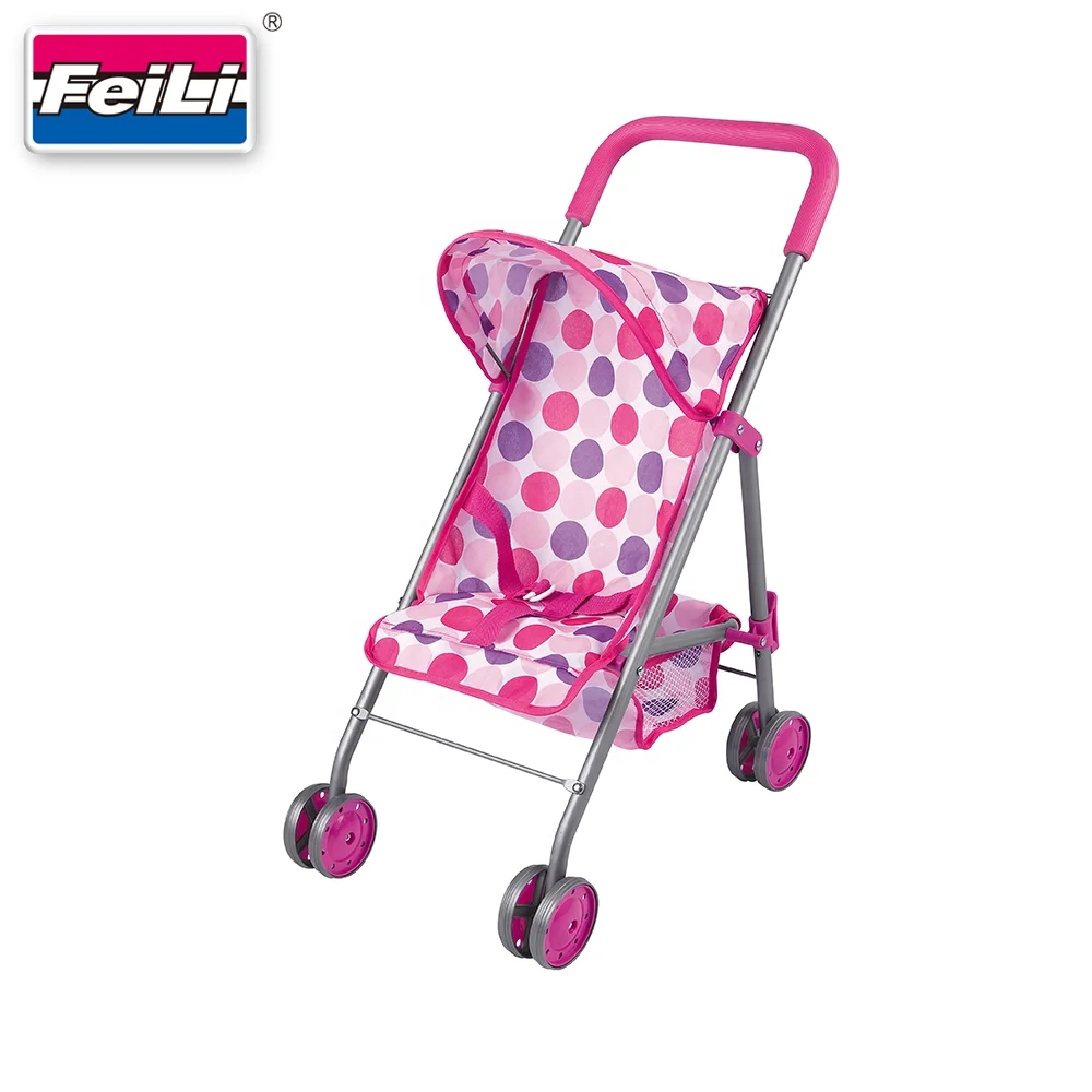 Fei Li Toy Portable Metal Doll Trolley Fit dolls up to 18' Lovely Baby Doll Stroller toy