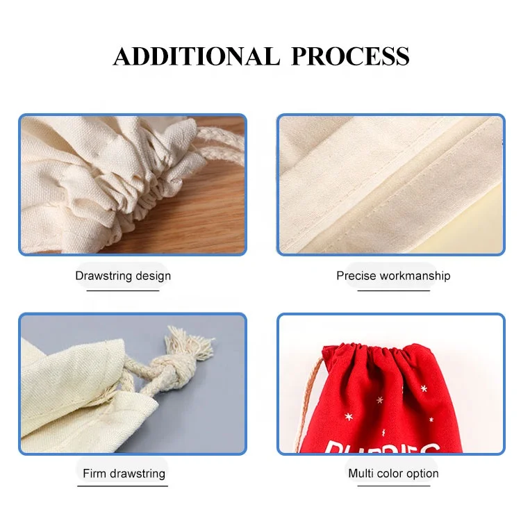 huahao Christmas Printed Cotton Canvas Muslin Gift Bags Christmas Candy Decoration Bag with Drawstring for Presents