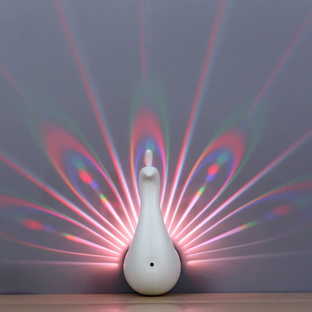 Indoor Modern Peacock Projection Touch 8 Funtion Remote Control Sensitive Wall Lamp For Living Room
