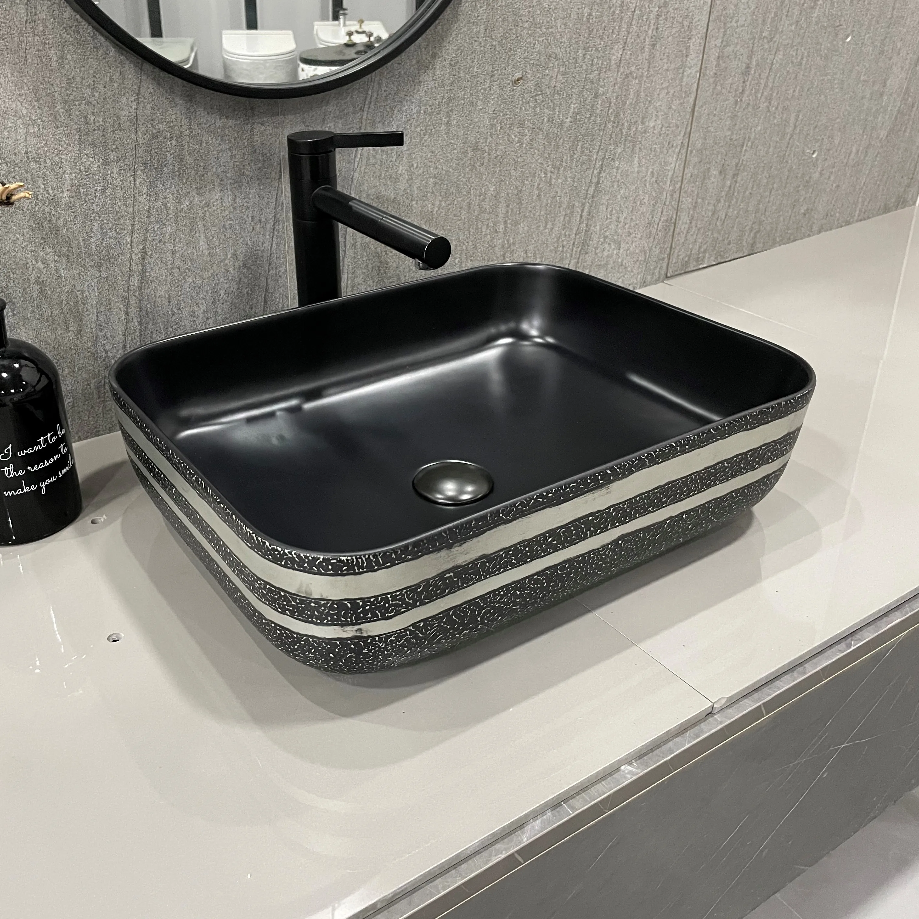 Elegant Black Bathroom Sink Decorative Lavabo salle bain Matt Ceramic Table Top Washbasin Marble Hotel Art Basins