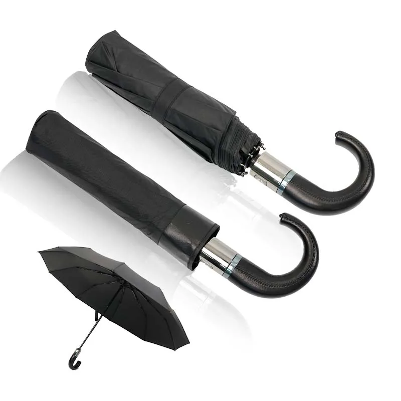 Custom Logo Custom Uv Automatic Umbrella Sun Parasol Curved Handle Folded Umbrella For The Rain