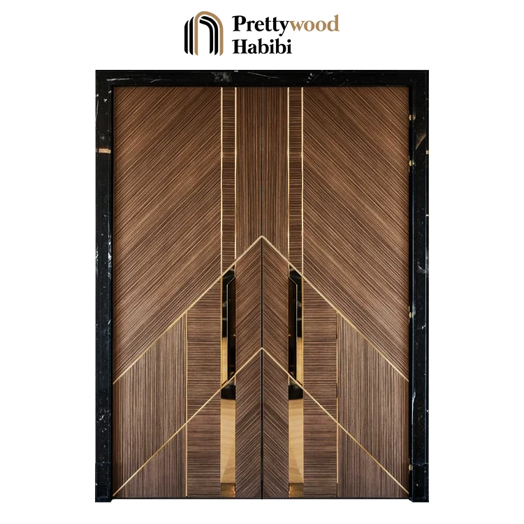 Prettywood Interior Doors Modern House Internal Living Room Double Swing Design Solid Wooden Door