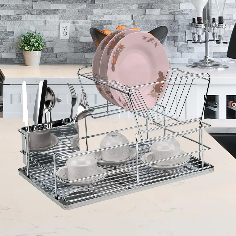 Rust Free Wire 2 Tier Dish Drainer Stainless Steel Kitchen Drain Boards Double-Layer Storage Dish Drying Rack for kitchen