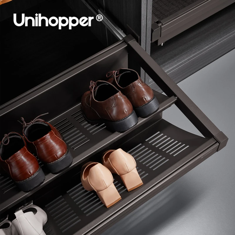 Unihopper Manufacturer High Quality Wardrobe Accessories Adjustable Pull Out Aluminum Shoe Rack for Shoe Cabinet