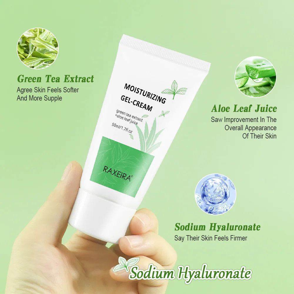Organic Green Tea Extract Aloe Leaf Juice Gel Moisturizing Cream Hydrates  Soothes Lightening Skin Face Cream