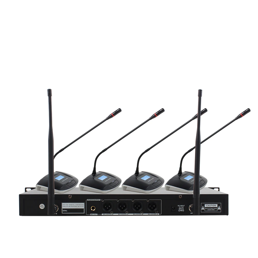 High Quality UHF 4 channel Gooseneck Conference Wireless Microphone System with 200 frequencies