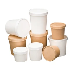 8oz-32oz Compostable Disposable Round white Kraft Paper Lunch Soup Bowl Takeaway Food Salad Packaging Round Cup with Lid