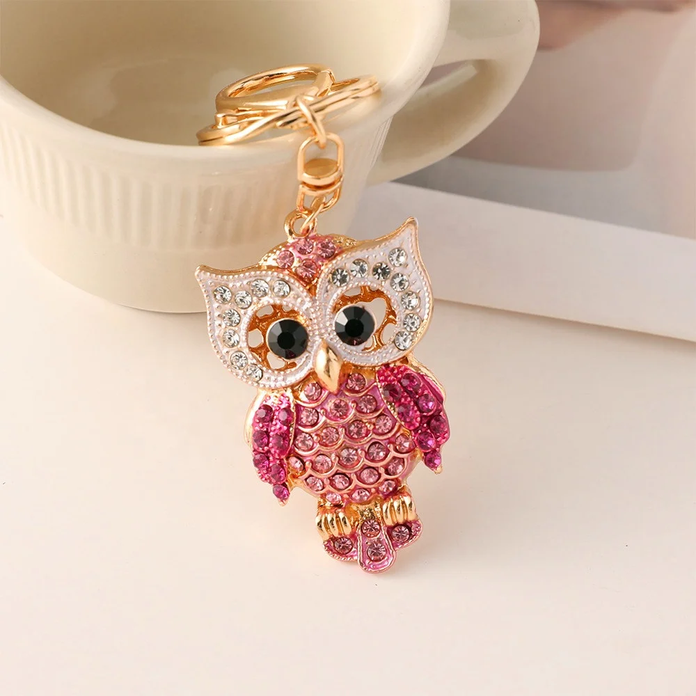 Lovely Shiny Diamond Crystal Rhinestones Purse Charm Handbag Car Pendant Sparkling Animal Bird Owl Key Ring Keychain For Women