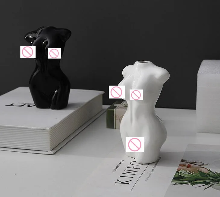 Нордическая Современная Обнаженная Женская Керамическая Ваза черного и белого цвета для украшения дома ваза цветов домашний декор тела