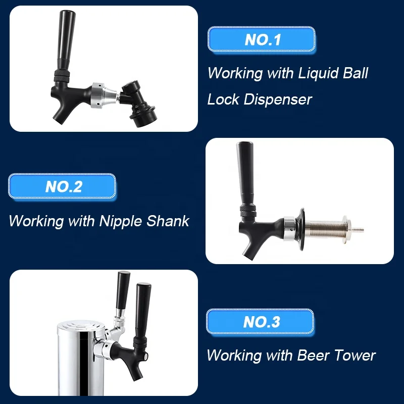 Matte Black Beer Tap Stainless Steel Core Brass Body with Beer Faucet Plug Clean Brush Kit Home Brewery Beer Dispenser