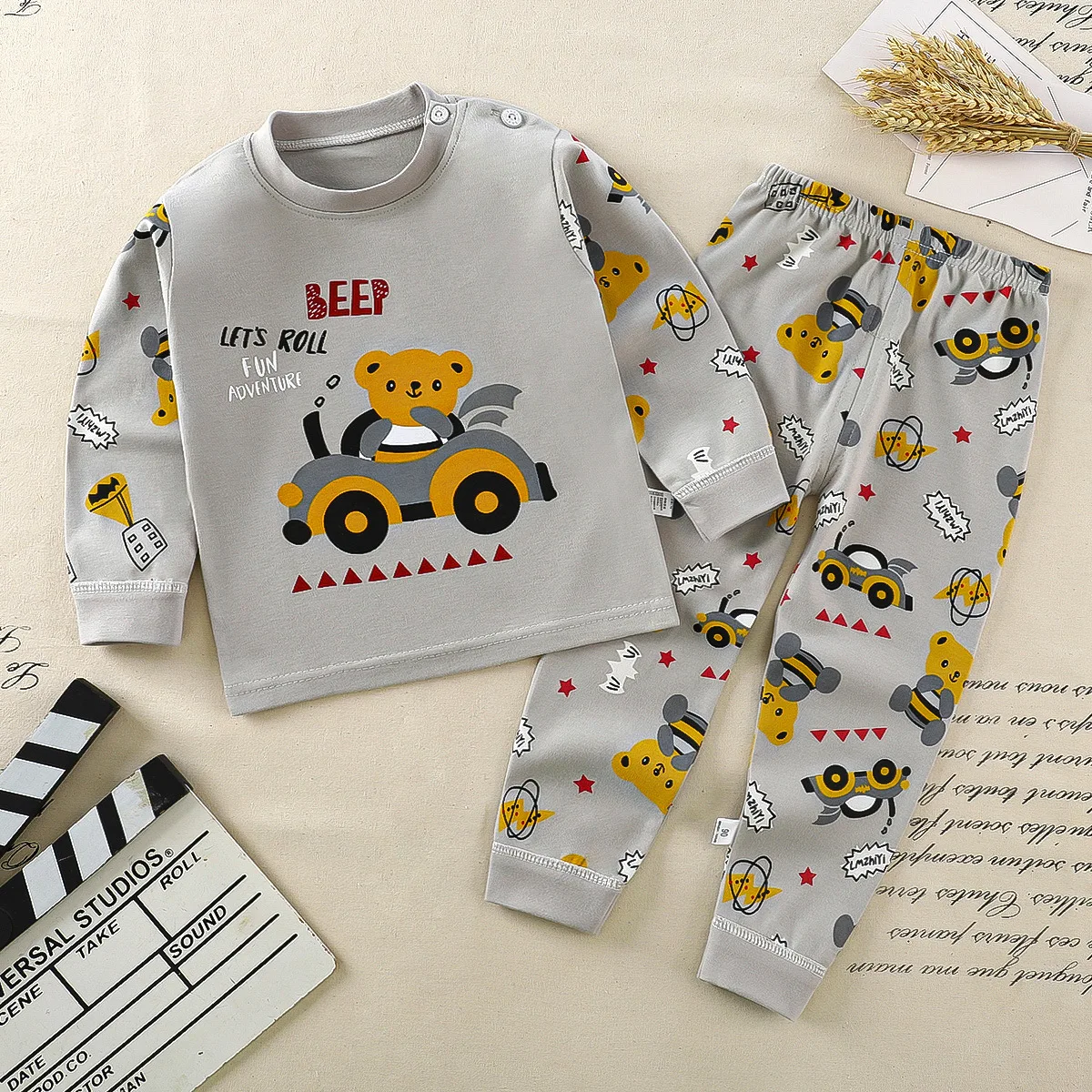 1set 2pcs cotton kids cartoon animals bear pattern pajama children print animals suit shirts children suit pajamas