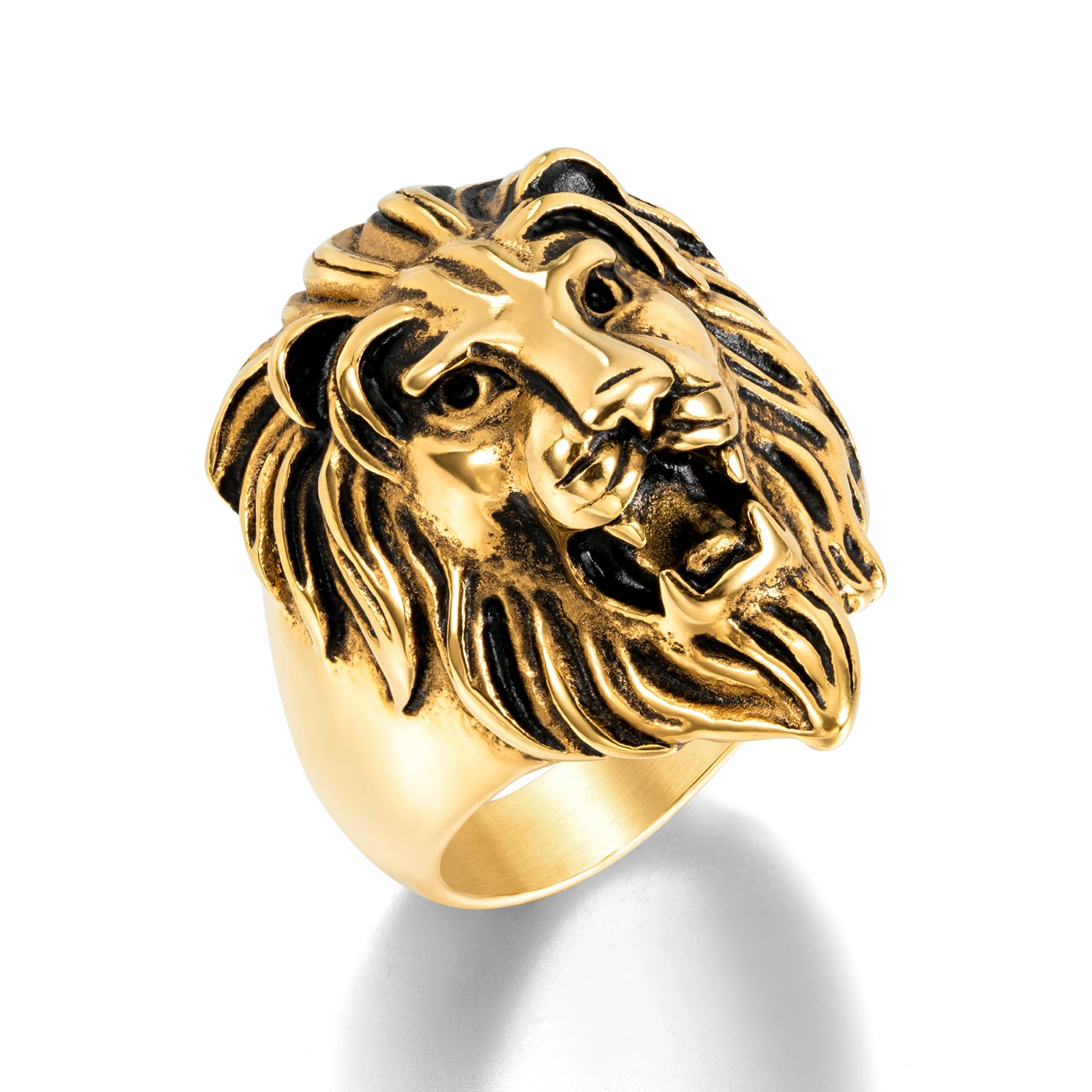 2022 Trendy Jewelry 316L Stainless Steel Gold Plated Lion Ring Lion Head Animal Rings For Men Accessories