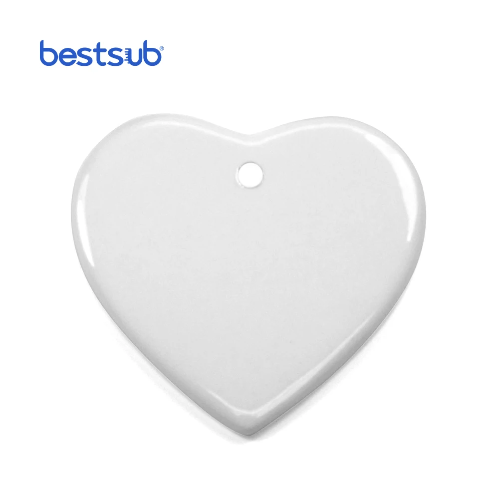 3 In. Heart  Sublimation Ceramic Ornament with Hole H001