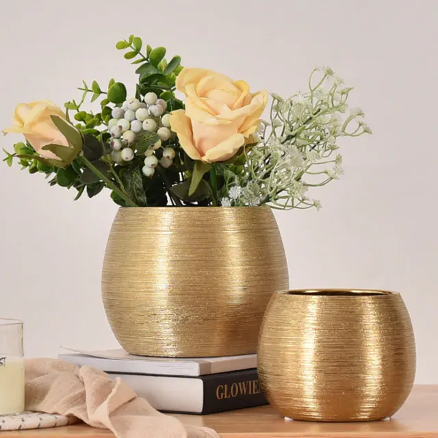 Golden Indoor decor ceramic flower vase plant pot