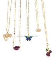 NS20082 Pave CZ Beads Lips Charm And Butterfly Elephant Charm Pendant With Gold Electroplated