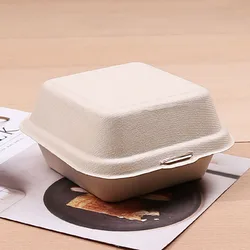 Wholesale Biodegradable Takeaway Hamburger 4x4 inch Burger Bento Fast Food Packing Pulp Sugarcane Bagasse Lunch Paper Boxes