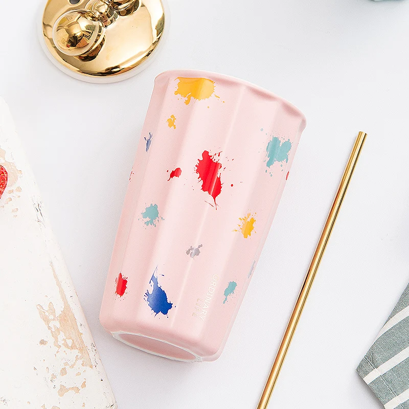 Flypeak Wholesale New Arrival Nordic Ceramic Mug Coffee Cup Porcelain Mug Fashion Luxury Ceramic Mug With Lid And Spoon