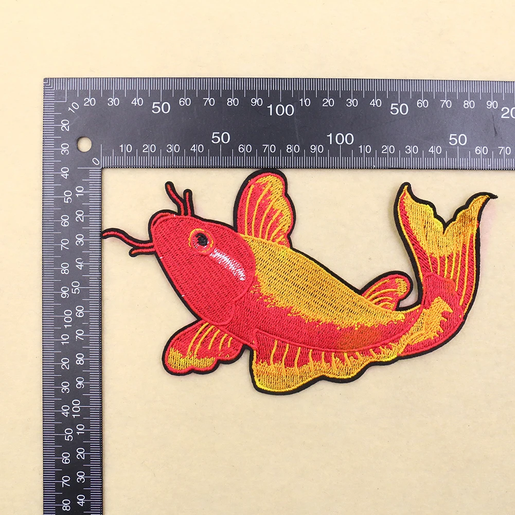 Wholesale Custom Large Size Twill Koi Carp Fish Embroidery Patch Ironing Patches For Clothing