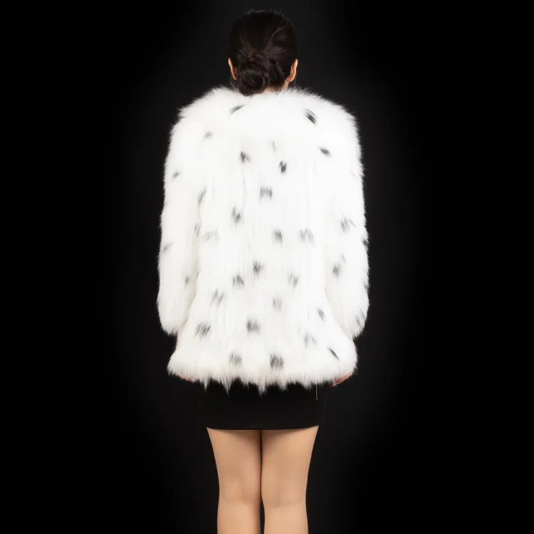 new fashion autumn winter knitted women coat with fur collar real fur overcoat