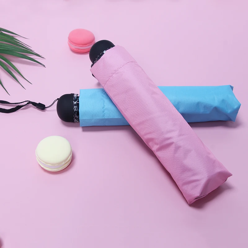 2022  macaron UV protection lady black coating 3 folding umbrella