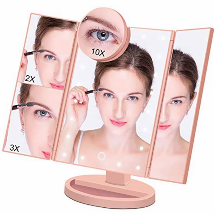 Private Label Led Lighted Travel Makeup Mirror Desktop Folding Mirror