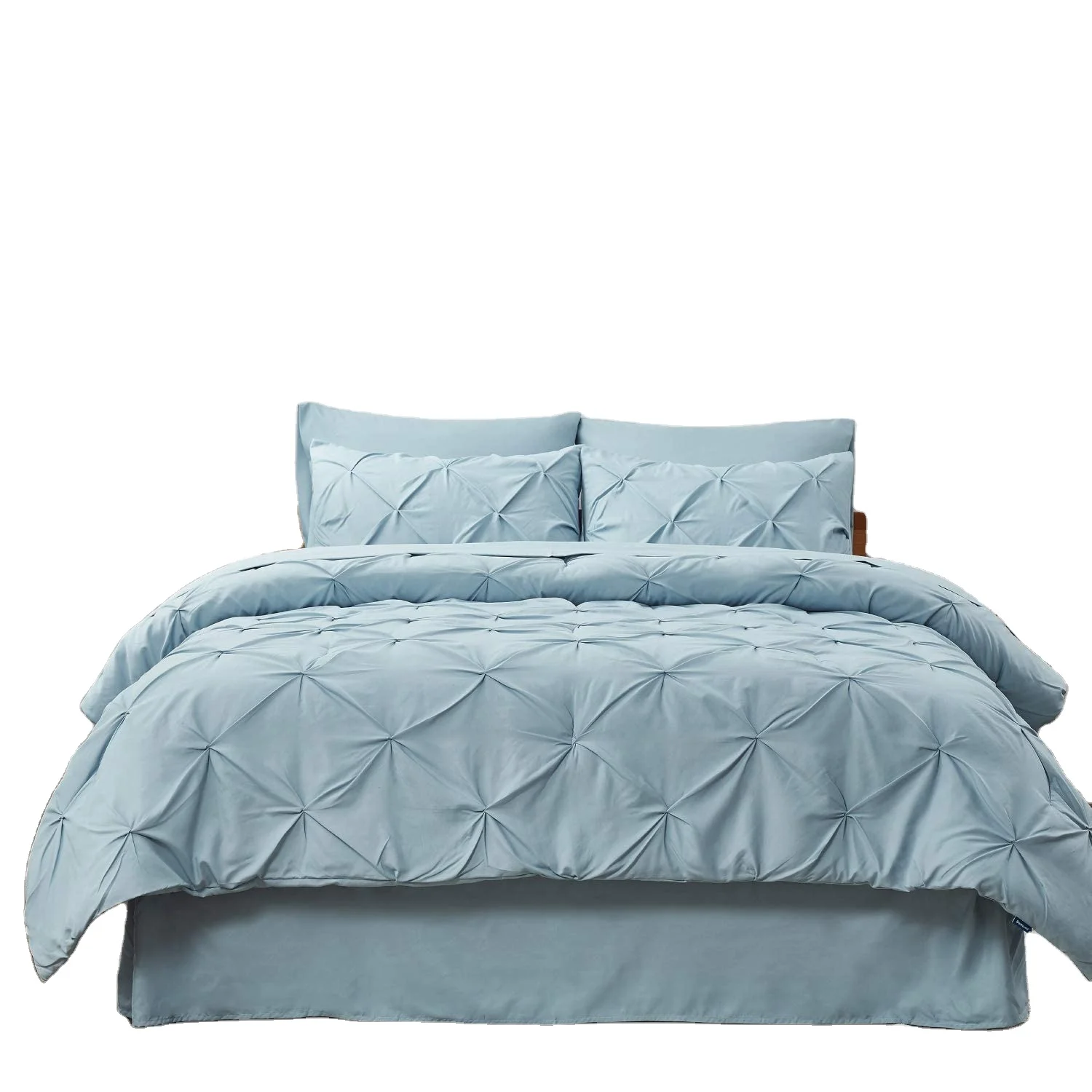 Factory Wholesale OEM ODM Custom Light Blue Bedding Comforter Sets 8 Pieces Pintuck Bed Comforters Duvet set