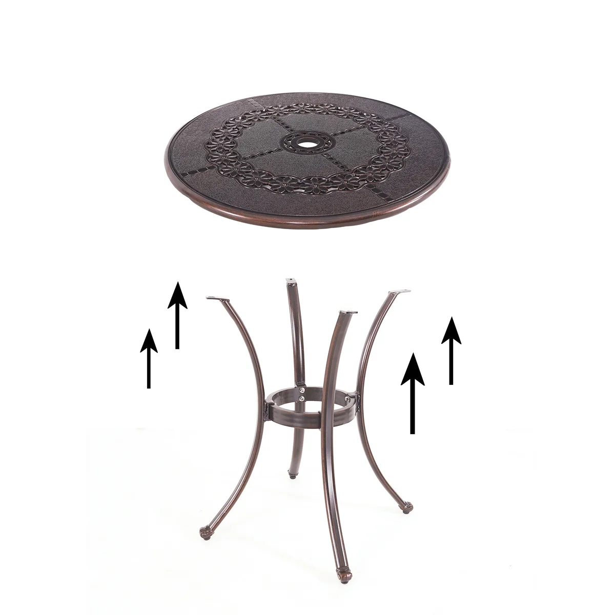 Cast aluminum garden table for patio yard balcony villa outdoor furniture round metal street coffee table with umbrella hole