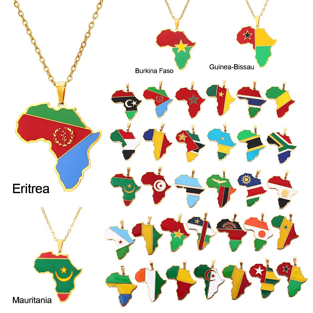 Hip-hop Jewelry Africa Map Pendant Necklace Stainless Steel Ghana Nigeria Congo Somalia Uganda Zimbabwe Enamel Map Necklace