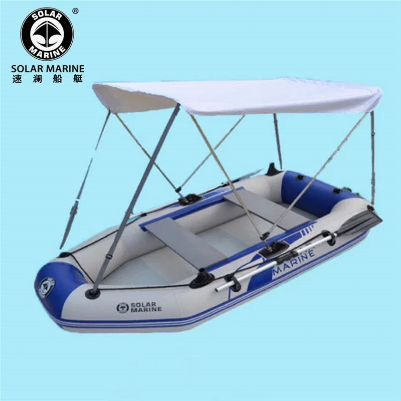 Solar Marine 3 Person PVC air deck floor Rowing Boats 2.3 M 7.5ft Inflatable kayak Boat with luxury awning and oar accessories