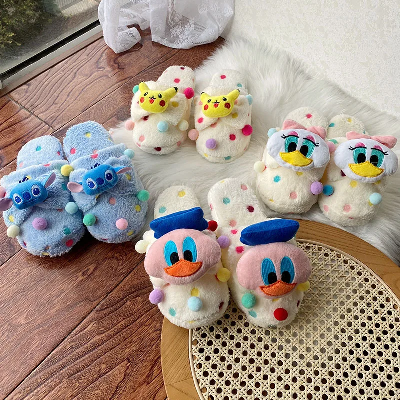 Winter New Cartoon Lady Furry Home Plush Slippers Cute Warm Cotton Slippers for Female