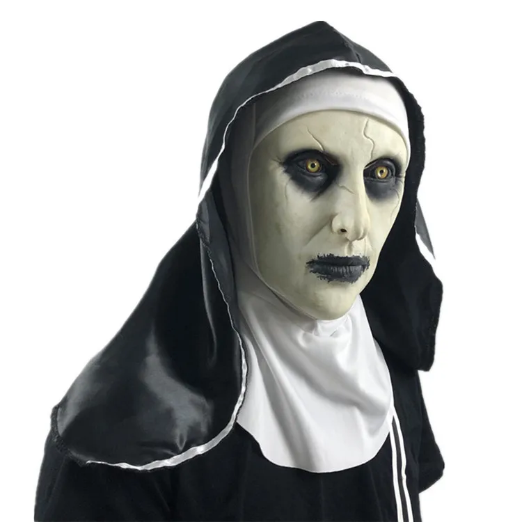 Hot sale realistic horror halloween nun masks and high quality black + white halloween mask