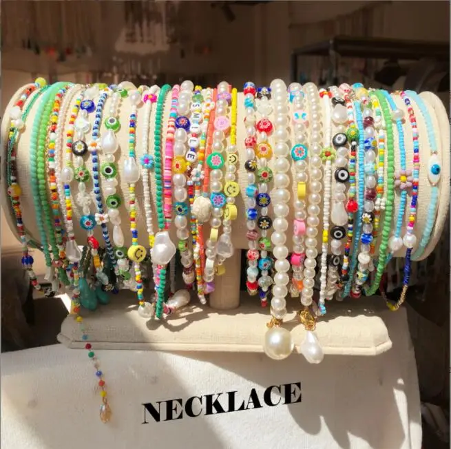 Boho Jewelry Crystal  MIYUKI seed beads Necklace versatile smile flower candy DIY pearl chain