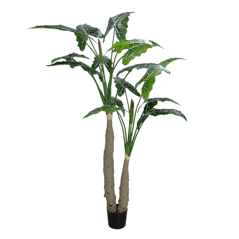 Senmasine Factory Green Plastic Bonsai Potted Plants Artificial Alocasia Tree for Indoor Home Decorative