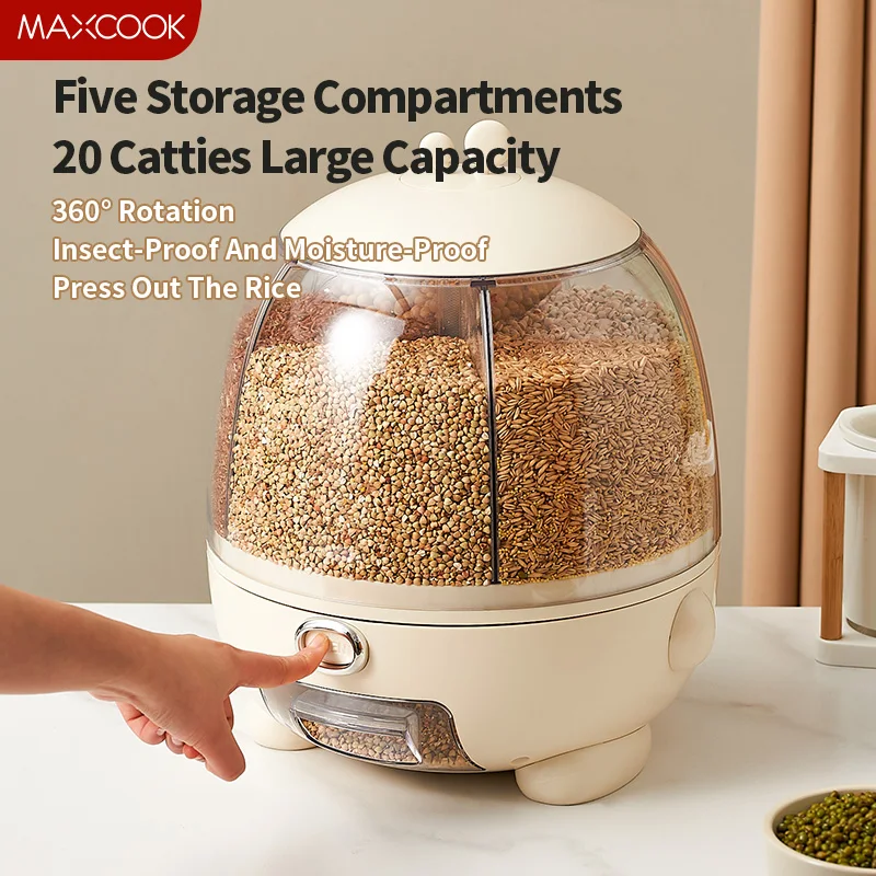 Best Sell 5-Grid Large Capacity Dry Silo Cereal Containers Food Storage Container Rotating Grain Cereal Rice Dispenser