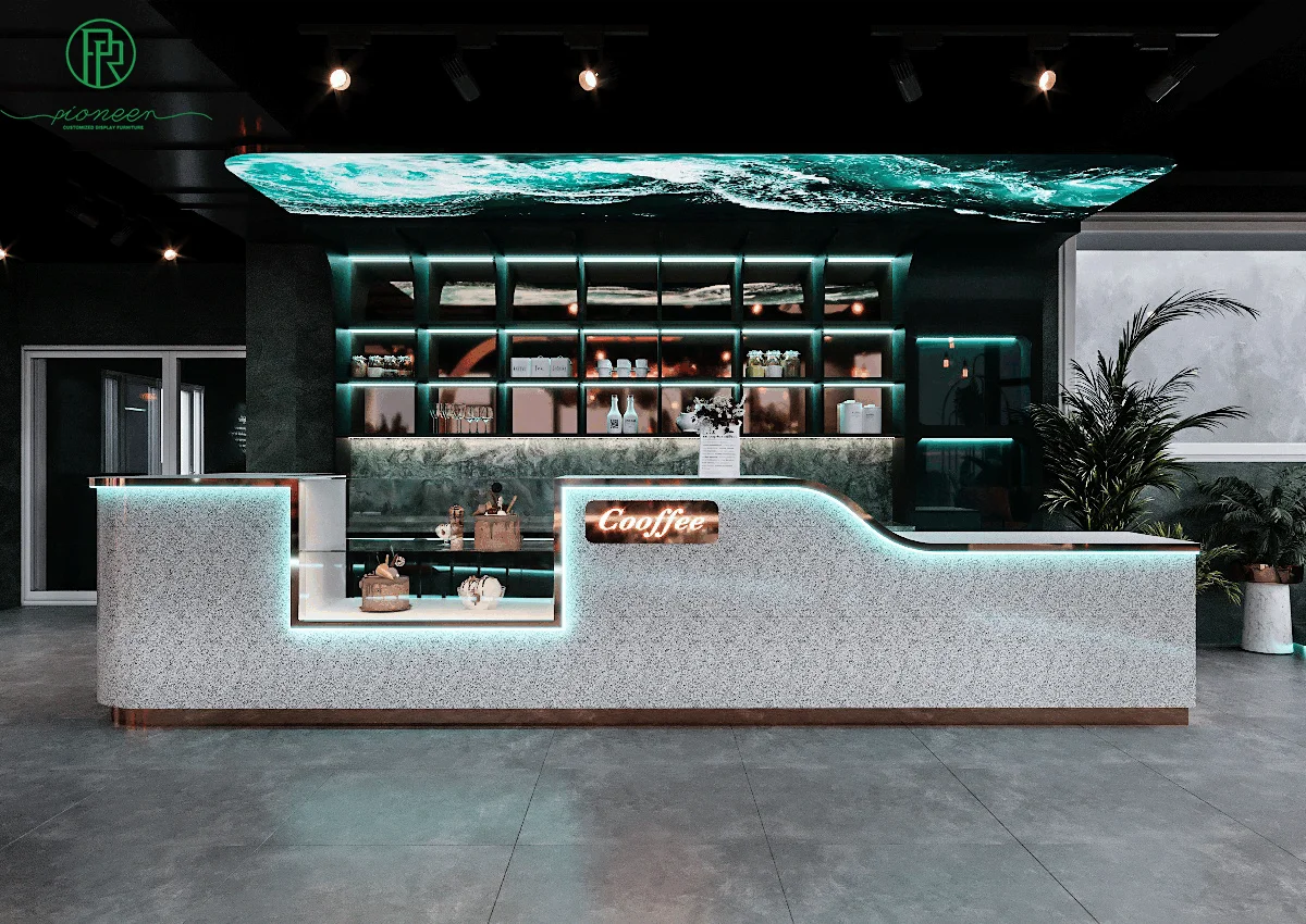 Marble Cafe Bar Counter Commercial Barista Counter Coffee Shop Counter with Modern Cafe & Bar Interior Design