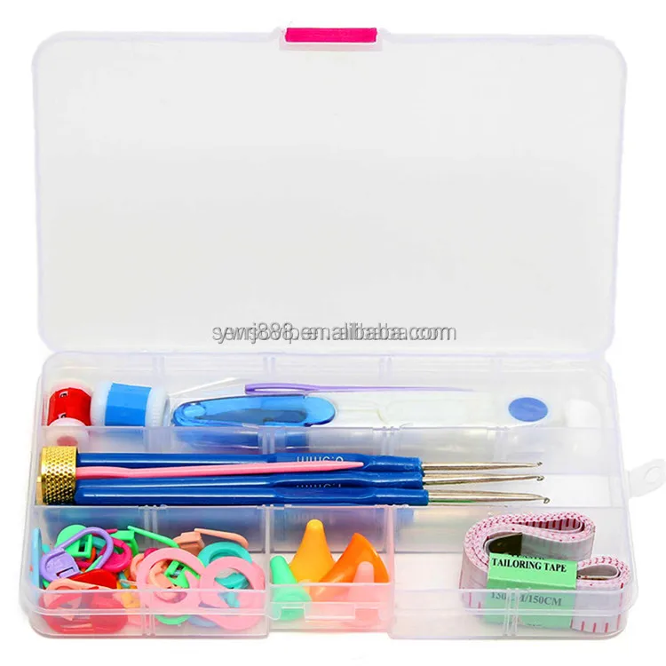 Kit Sewing Box Knitting Needles Crochet Hook Set Thimble Tools Stitches Yarn Kn