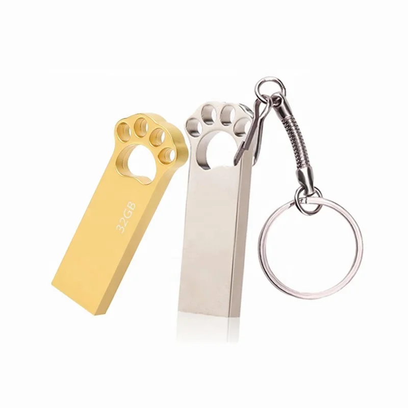 Wholesale Custom Logo cute paw shape mini metal keychain Pen Drives Pendrive Memory Card 64gb Usb Flash Drives 128gb