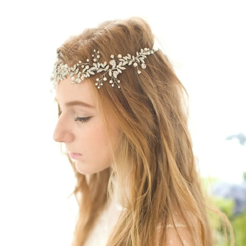 
SLBRIDAL Handmade Wired Crystal Rhinestones Pearls Wedding Hair accessories Hairband Bridal Headband Bridesmaids Women Jewelry 