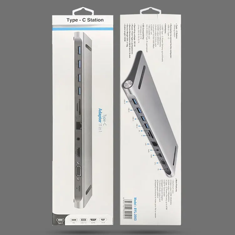 All in one Space Gray 11 in 1 Type C Expansion Docking Station Adapter  Laptop USB Hub