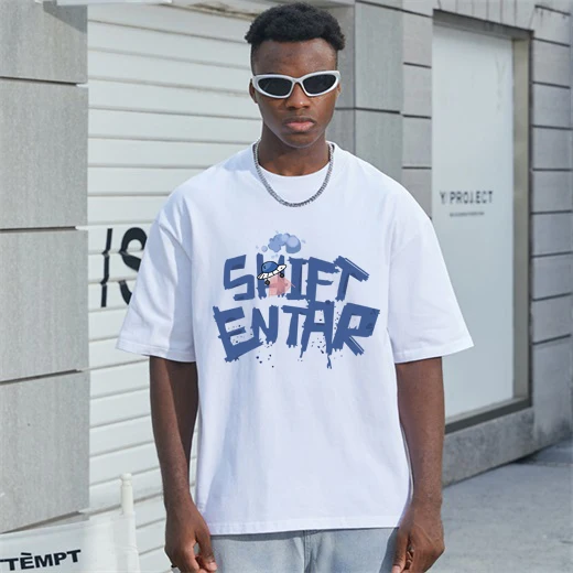 T-Shirt Oversize Polyester White Cotton T Shirt Unisex In Bulk Custom Drop Shoulder 100% Cotton Blank Plain Men T-Shirts